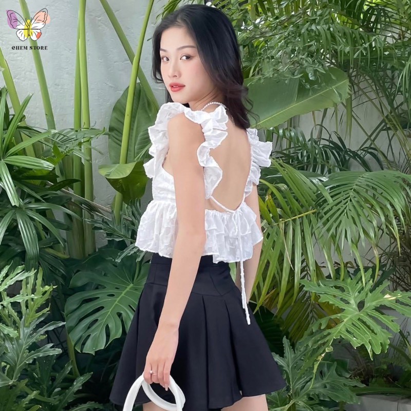 Áo Croptop Bèo Hở Lưng 